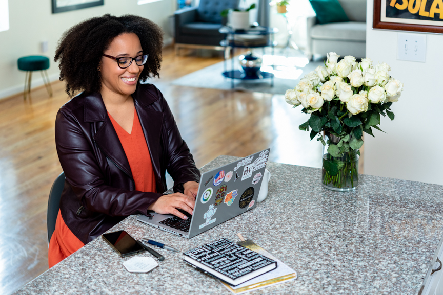 woman working at a laptop 